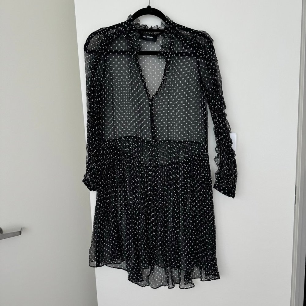 The Kooples Polka Dot Black Silk Dress with Slip - Small